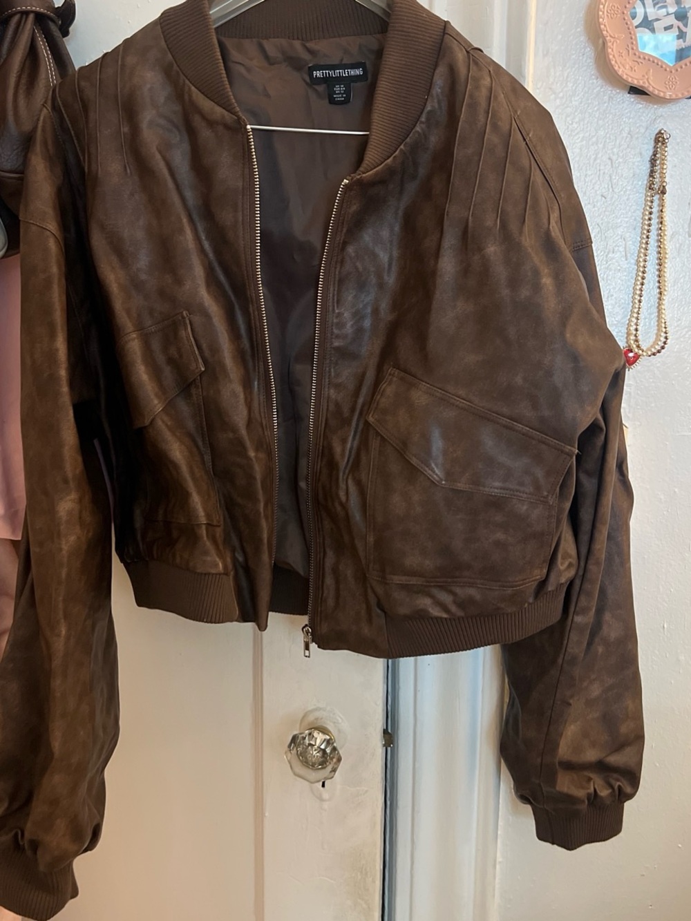 PrettyLittleThing Chocolate Brown Faux Leather Bomber Jacket